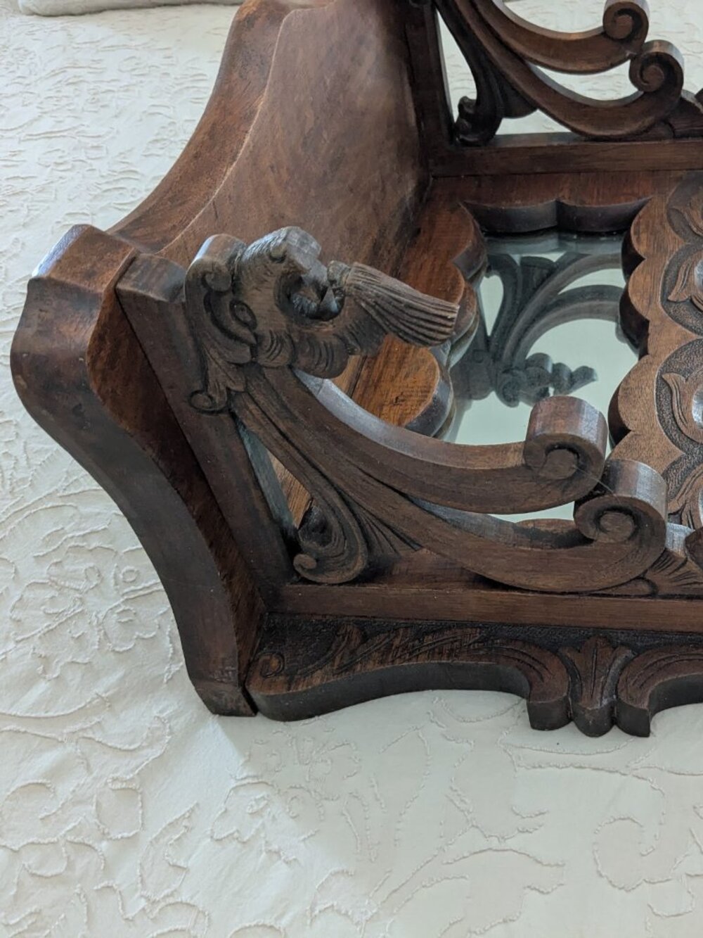 Antique 1800s Renaissance Revival Hand-Carved Wooden Wall Shelf/Mirror